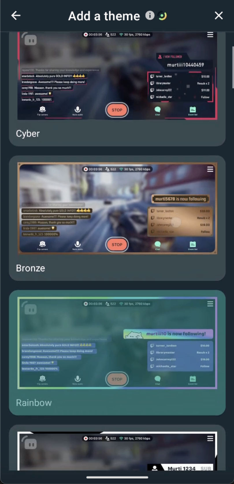 streamlabs mobile android themes